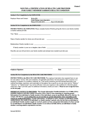 Form I - Non FMLA Certification - Family Members Health Condition