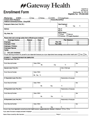 Piedmont Community Services Health Plan Enrollment Form