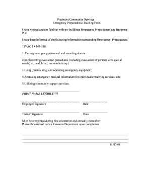 Emergency Preparedness Training Form