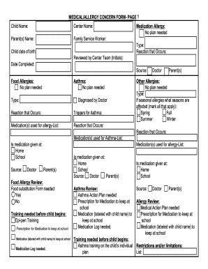 Medical Allergy Concern Form