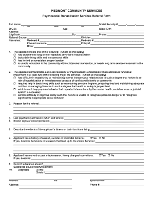 Psychosocial Rehabilitation Services Referral Form