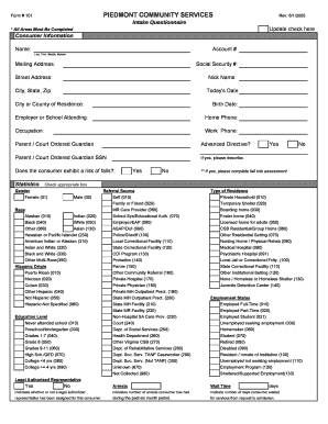 Piedmont Community Services Intake Questionnaire