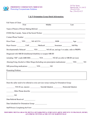 Virginia Mental Health Orientation Group Form