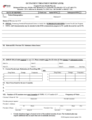 Outpatient Treatment Report