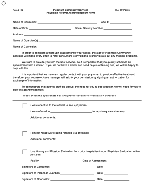 Physician Referral Acknowledgment Form