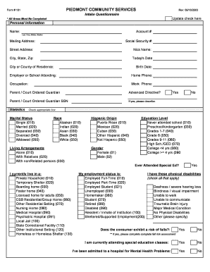 Piedmont Community Services Intake Questionnaire