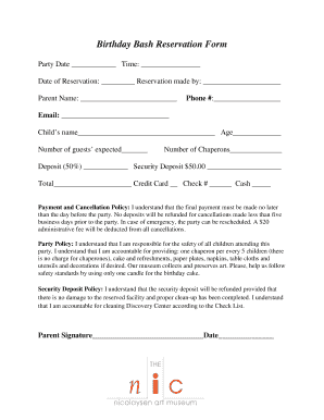 Birthday Bash Reservation Form