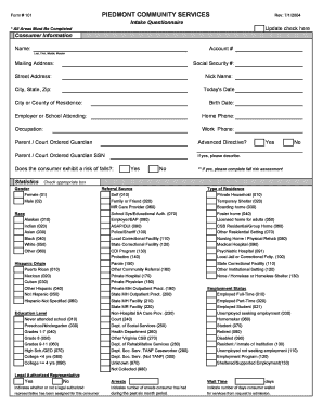 Piedmont Community Services Intake Questionnaire