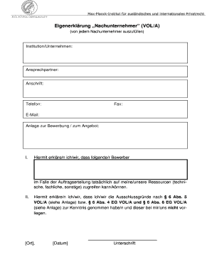 Eigenerklärung „Nachunternehmer“