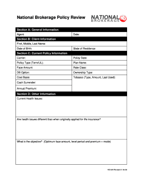 National Brokerage Policy Review Form