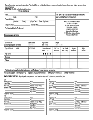 Saginaw County Employment Application