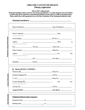 Greater Vancouver Filming Application