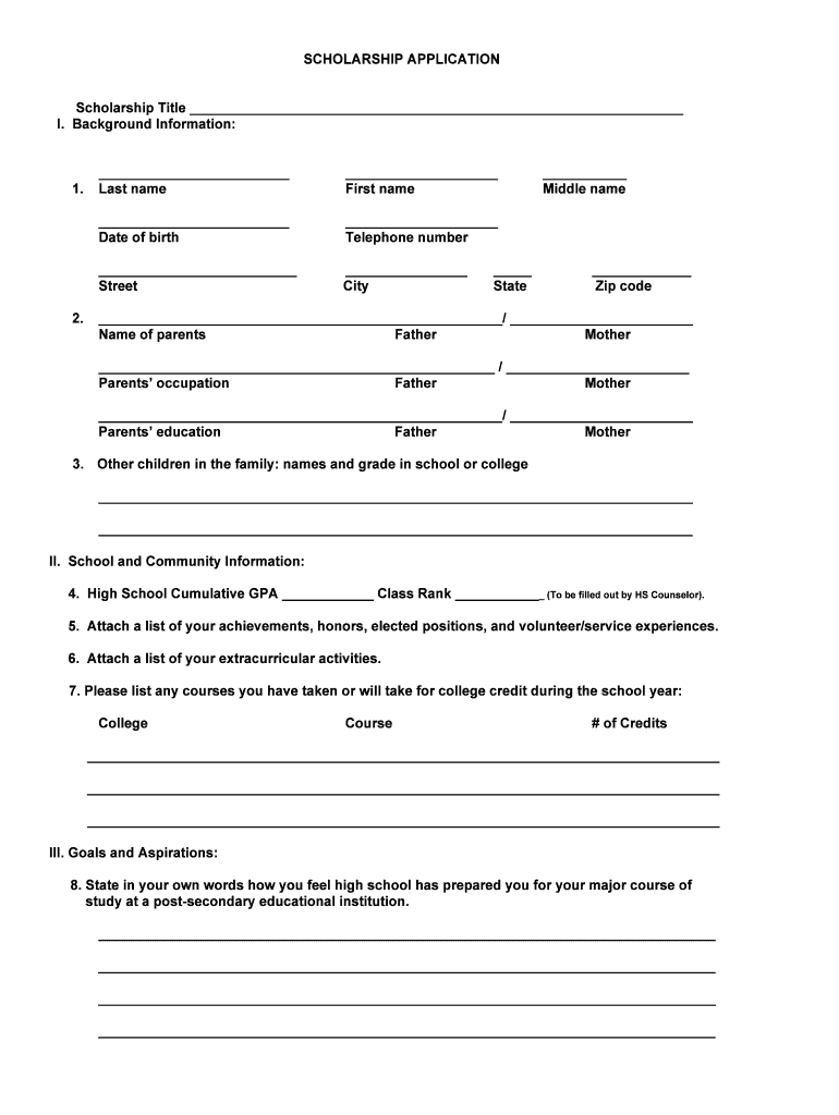 Fillable Online clarinda k12 ia SCHOLARSHIP APPLICATION