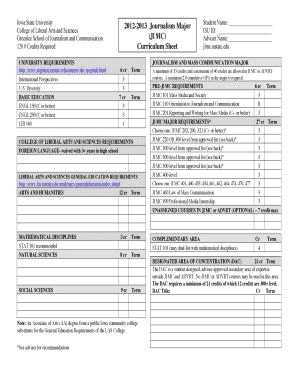 Iowa State University Journalism Curriculum Sheet
