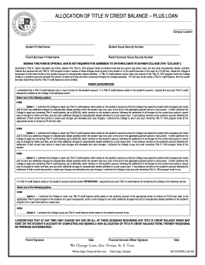 Allocation of Title IV Credit Balance – PLUS Loan