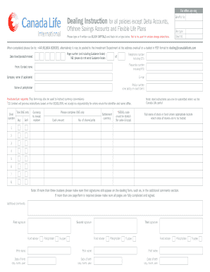 Canada Life Dealing Instructions Form