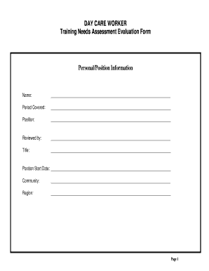 Day Care Worker Training Needs Assessment Evaluation Form