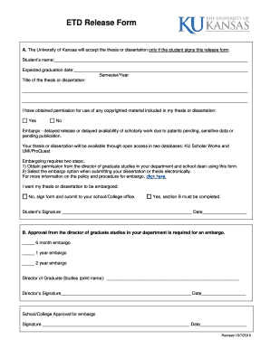 Electronic Thesis and Dissertation Release Form