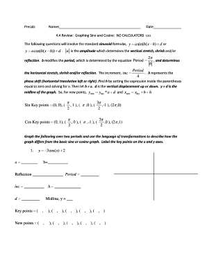 Precalculus Sine and Cosine Graphing Worksheet