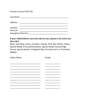 Putnam County CCSD 535 Bus Registration Form