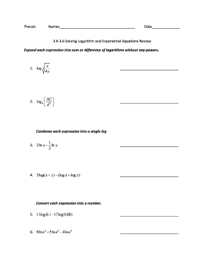 Precalculus Logarithm and Exponential Equations Worksheet