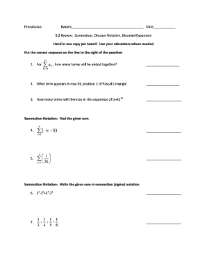 Precalculus Review Worksheet