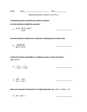 Trigonometry Review Worksheet