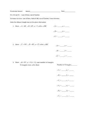 Precalculus Honors Lab: Law of Sines and Cosines