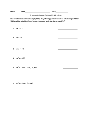 Trigonometry Review Worksheet