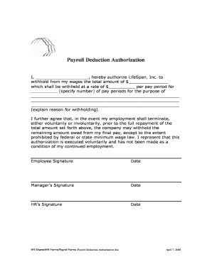 Payroll Deduction Authorization Form