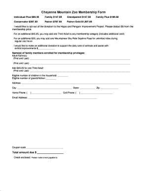 Cheyenne Mountain Zoo Membership Form
