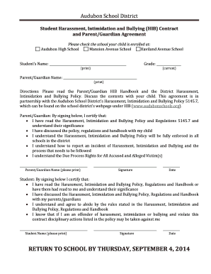 Audubon School District HIB Contract and Agreement