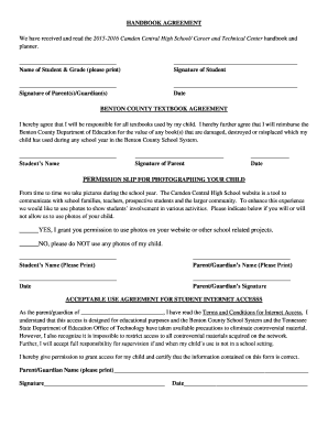 Camden Central High School Student Handbook Agreement