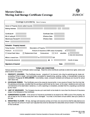 Moving And Storage Certificate Coverage