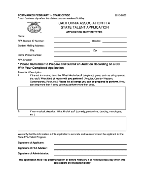 California State FFA Talent Application