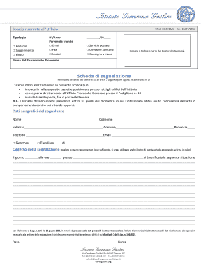 Modulo di segnalazione Istituto Giannina Gaslini