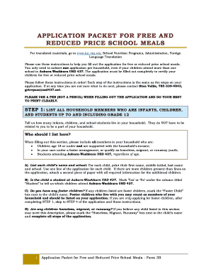Application Packet for Free and Reduced Price School Meals