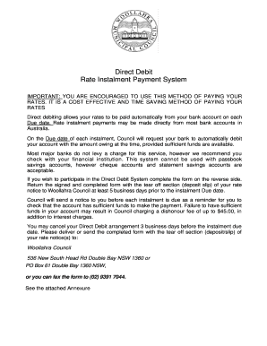 Woollahra Council Direct Debit Request Form