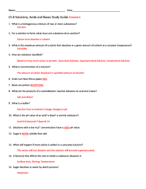 Acids and Bases Study Guide Answers