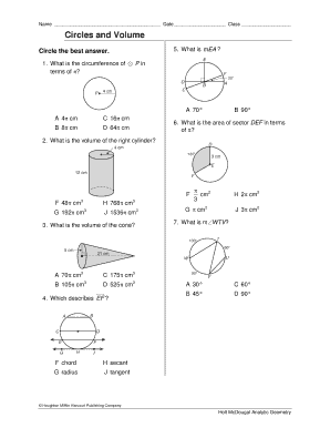 Sec csc cot - Name Date Class Circles and Volume - Polk County School