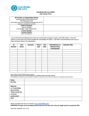 Coordinate My Care User Access Form