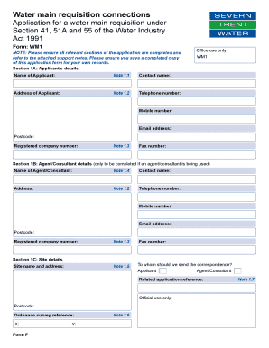 UK Water Main Requisition Application