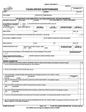 Young Driver Questionnaire Form