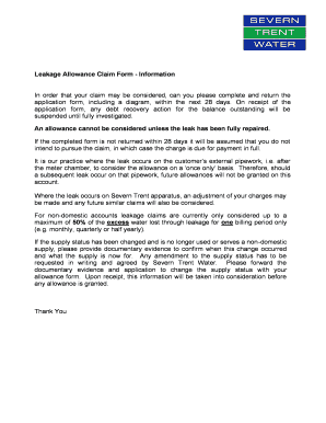 Leakage Allowance Claim Form