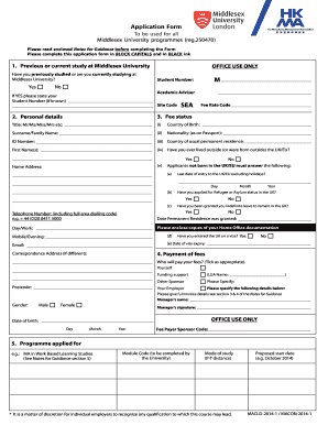 Middlesex University Application Form