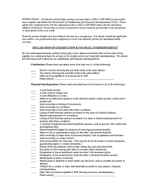 Declaration of Cohabitation and Financial Interdependence Form