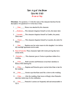 Taming of the Shrew Quiz Answer Key