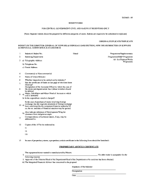 Indian Government Indent Form