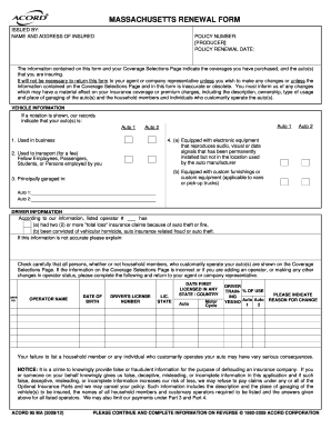 Massachusetts Auto Insurance Renewal Form
