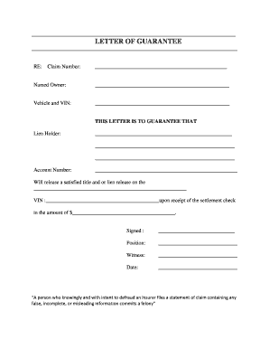 Letter of Guarantee for Vehicle Lien Release